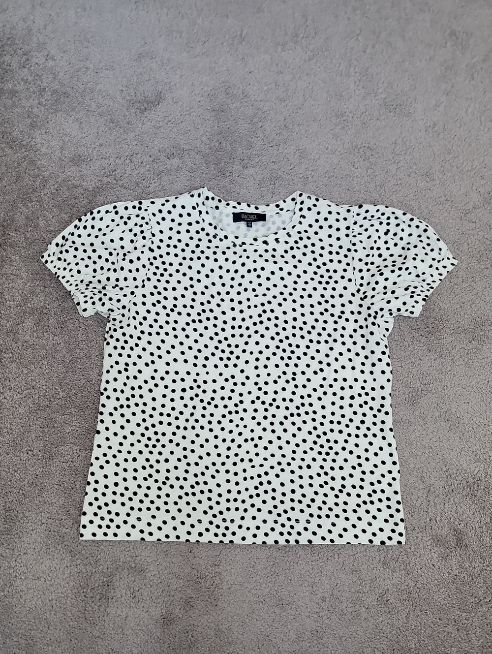 Rachel Roy Polka Dot Short Sleeve Tee in White & Black Size Medium